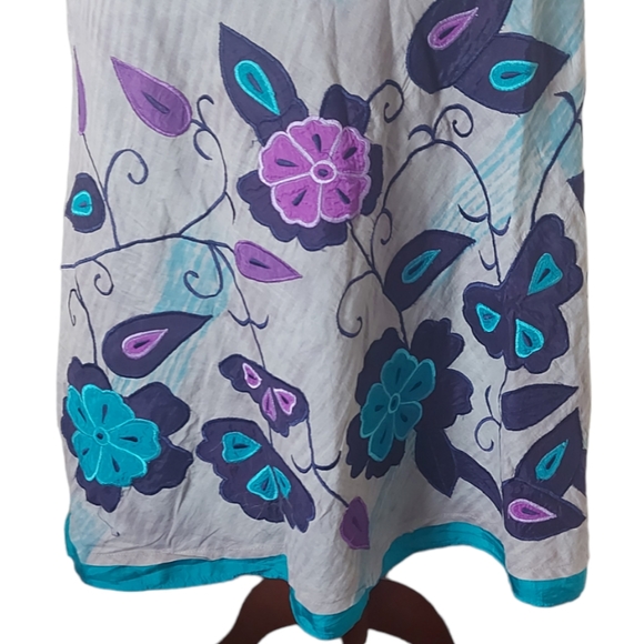 Monsoon Embroidered Skirt UK Size 16 Applique Beige Purple Blue A-line Lined - Picture 5 of 8